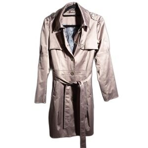 Georgiou‎ Studio Tan Metallic Trench Coat Jacket Womens 8 Y2K Pockets Glam